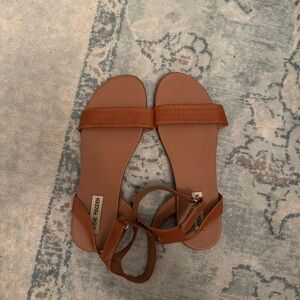 Steve Madden Brown Leather Ankle-Strap Flat Sandals